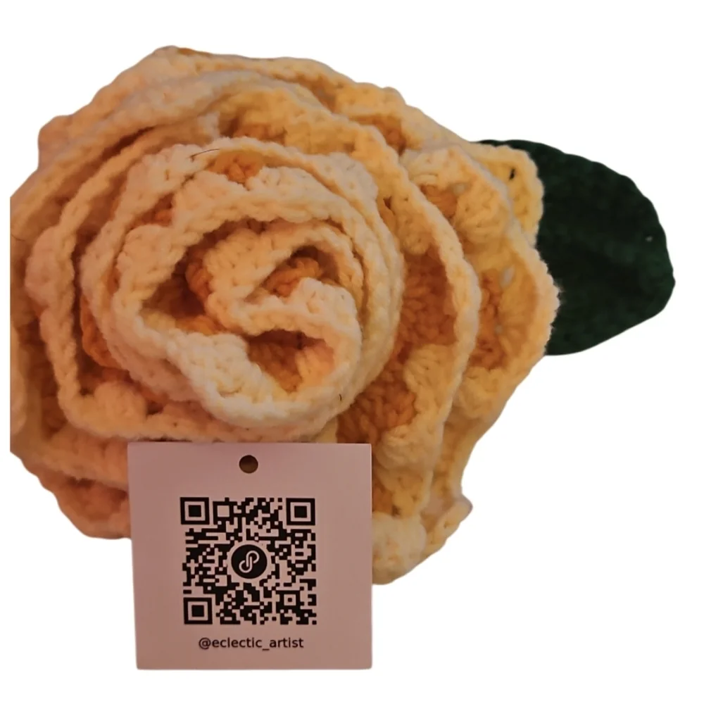 Hand Crafted Yellow Rose Granny Square Alpaca Yarn Decor